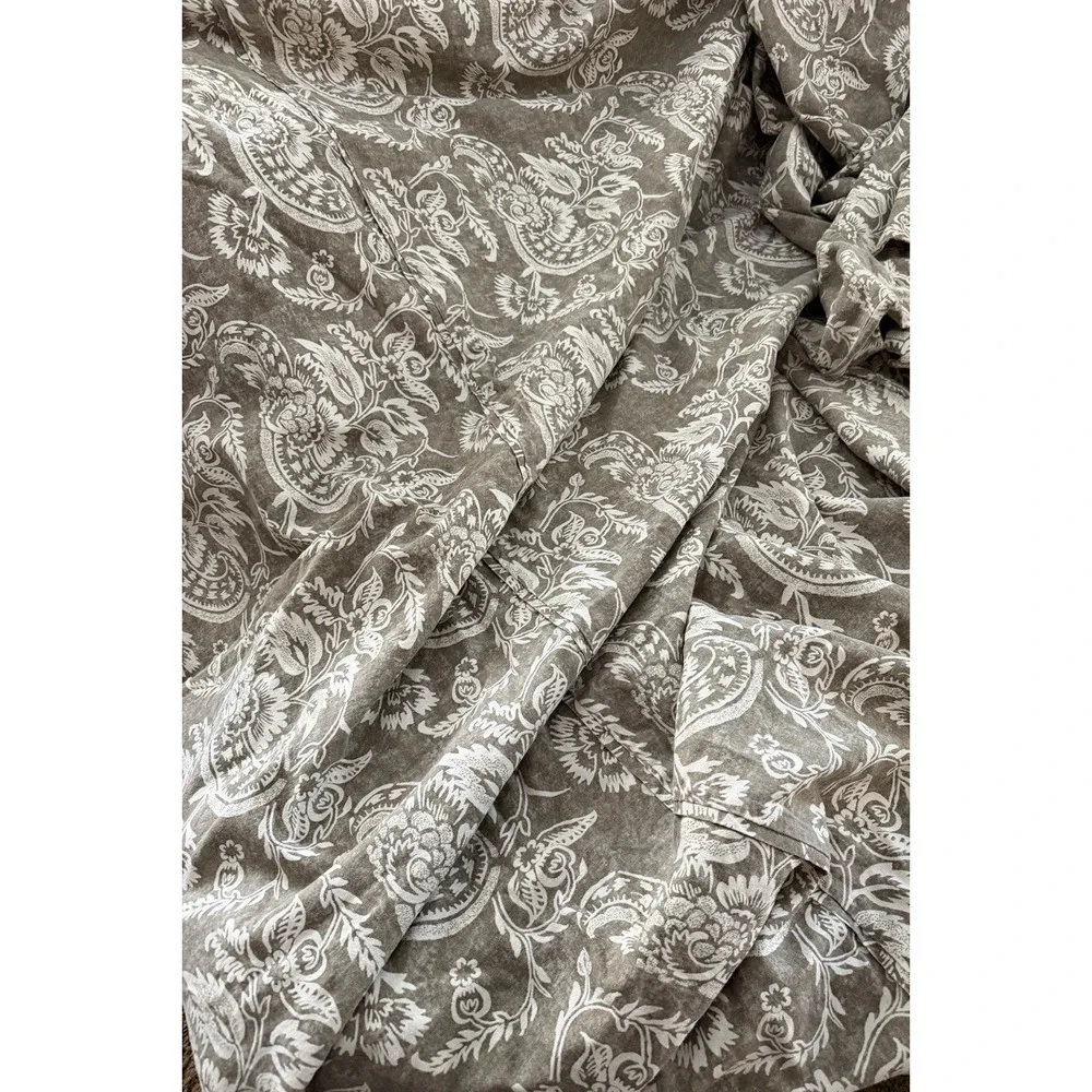 Pottery Barn Alessandra Scroll King Size Duvet Cover Linen Blend Taupe Gray 2015